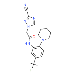 ChemSpider 2D Image | 2-(3-Cyano-1H-1,2,4-triazol-1-yl)-N-[2-(1-piperidinyl)-5-(trifluoromethyl)phenyl]acetamide | C17H17F3N6O