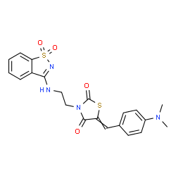 ChemSpider 2D Image | 5-[4-(Dimethylamino)benzylidene]-3-{2-[(1,1-dioxido-1,2-benzothiazol-3-yl)amino]ethyl}-1,3-thiazolidine-2,4-dione | C21H20N4O4S2