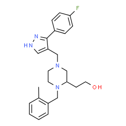 ChemSpider 2D Image | 2-[4-{[3-(4-Fluorophenyl)-1H-pyrazol-4-yl]methyl}-1-(2-methylbenzyl)-2-piperazinyl]ethanol | C24H29FN4O