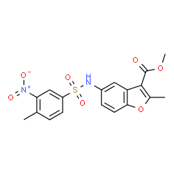 ChemSpider 2D Image | Methyl 2-methyl-5-{[(4-methyl-3-nitrophenyl)sulfonyl]amino}-1-benzofuran-3-carboxylate | C18H16N2O7S