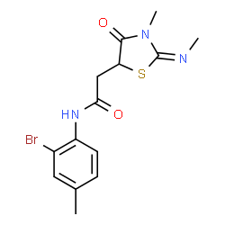 ChemSpider 2D Image | N-(2-Bromo-4-methylphenyl)-2-[(2E)-3-methyl-2-(methylimino)-4-oxo-1,3-thiazolidin-5-yl]acetamide | C14H16BrN3O2S