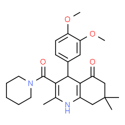 ChemSpider 2D Image | 4-(3,4-Dimethoxyphenyl)-2,7,7-trimethyl-3-(1-piperidinylcarbonyl)-4,6,7,8-tetrahydro-5(1H)-quinolinone | C26H34N2O4