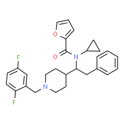 ChemSpider 2D Image | N-Cyclopropyl-N-{1-[1-(2,5-difluorobenzyl)-4-piperidinyl]-2-phenylethyl}-2-furamide | C28H30F2N2O2