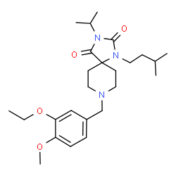 ChemSpider 2D Image | 8-(3-Ethoxy-4-methoxybenzyl)-3-isopropyl-1-(3-methylbutyl)-1,3,8-triazaspiro[4.5]decane-2,4-dione | C25H39N3O4