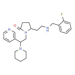 ChemSpider 2D Image | 5-{2-[(2-Fluorobenzyl)amino]ethyl}-1-[2-(1-piperidinyl)-2-(3-pyridinyl)ethyl]-2-pyrrolidinone | C25H33FN4O
