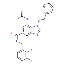 ChemSpider 2D Image | 7-Acetamido-N-(2,3-difluorobenzyl)-1-[2-(2-pyridinyl)ethyl]-1H-benzimidazole-5-carboxamide | C24H21F2N5O2