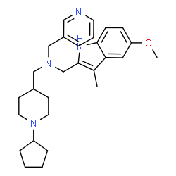 ChemSpider 2D Image | 1-(1-Cyclopentyl-4-piperidinyl)-N-[(5-methoxy-3-methyl-1H-indol-2-yl)methyl]-N-(3-pyridinylmethyl)methanamine | C28H38N4O