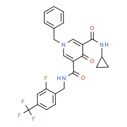 ChemSpider 2D Image | 1-Benzyl-N-cyclopropyl-N'-[2-fluoro-4-(trifluoromethyl)benzyl]-4-oxo-1,4-dihydro-3,5-pyridinedicarboxamide | C25H21F4N3O3