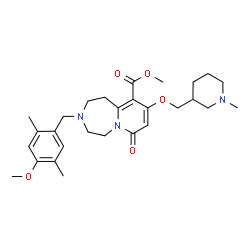 ChemSpider 2D Image | Methyl 3-(4-methoxy-2,5-dimethylbenzyl)-9-[(1-methyl-3-piperidinyl)methoxy]-7-oxo-1,2,3,4,5,7-hexahydropyrido[1,2-d][1,4]diazepine-10-carboxylate | C28H39N3O5
