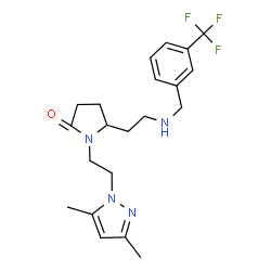 ChemSpider 2D Image | 1-[2-(3,5-Dimethyl-1H-pyrazol-1-yl)ethyl]-5-(2-{[3-(trifluoromethyl)benzyl]amino}ethyl)-2-pyrrolidinone | C21H27F3N4O