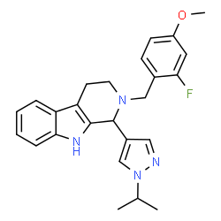 ChemSpider 2D Image | 2-(2-Fluoro-4-methoxybenzyl)-1-(1-isopropyl-1H-pyrazol-4-yl)-2,3,4,9-tetrahydro-1H-beta-carboline | C25H27FN4O