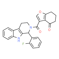 ChemSpider 2D Image | 3-{[1-(2-Fluorophenyl)-1,3,4,9-tetrahydro-2H-beta-carbolin-2-yl]carbonyl}-6,7-dihydro-1-benzofuran-4(5H)-one | C26H21FN2O3