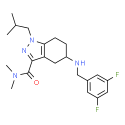 ChemSpider 2D Image | 5-[(3,5-Difluorobenzyl)amino]-1-isobutyl-N,N-dimethyl-4,5,6,7-tetrahydro-1H-indazole-3-carboxamide | C21H28F2N4O