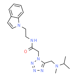 ChemSpider 2D Image | N-[2-(1H-Indol-1-yl)ethyl]-2-(5-{[isopropyl(methyl)amino]methyl}-1H-tetrazol-1-yl)acetamide | C18H25N7O