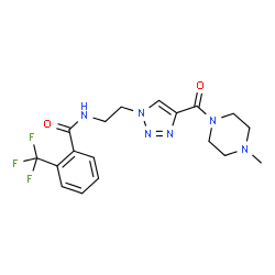ChemSpider 2D Image | N-(2-{4-[(4-Methyl-1-piperazinyl)carbonyl]-1H-1,2,3-triazol-1-yl}ethyl)-2-(trifluoromethyl)benzamide | C18H21F3N6O2