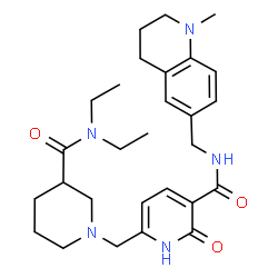 ChemSpider 2D Image | 6-{[3-(Diethylcarbamoyl)-1-piperidinyl]methyl}-N-[(1-methyl-1,2,3,4-tetrahydro-6-quinolinyl)methyl]-2-oxo-1,2-dihydro-3-pyridinecarboxamide | C28H39N5O3