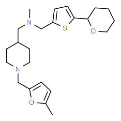 ChemSpider 2D Image | N-Methyl-1-{1-[(5-methyl-2-furyl)methyl]-4-piperidinyl}-N-{[5-(tetrahydro-2H-pyran-2-yl)-2-thienyl]methyl}methanamine | C23H34N2O2S