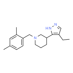ChemSpider 2D Image | 1-(2,4-Dimethylbenzyl)-3-(4-ethyl-1H-pyrazol-5-yl)piperidine | C19H27N3