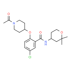 ChemSpider 2D Image | 2-[(1-Acetyl-4-piperidinyl)oxy]-5-chloro-N-(2,2-dimethyltetrahydro-2H-pyran-4-yl)benzamide | C21H29ClN2O4