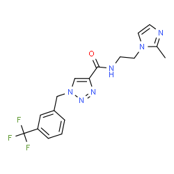 ChemSpider 2D Image | N-[2-(2-Methyl-1H-imidazol-1-yl)ethyl]-1-[3-(trifluoromethyl)benzyl]-1H-1,2,3-triazole-4-carboxamide | C17H17F3N6O