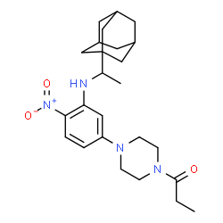 ChemSpider 2D Image | 1-[4-(3-{[1-(Adamantan-1-yl)ethyl]amino}-4-nitrophenyl)-1-piperazinyl]-1-propanone | C25H36N4O3