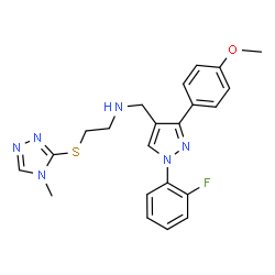 ChemSpider 2D Image | N-{[1-(2-Fluorophenyl)-3-(4-methoxyphenyl)-1H-pyrazol-4-yl]methyl}-2-[(4-methyl-4H-1,2,4-triazol-3-yl)sulfanyl]ethanamine | C22H23FN6OS