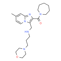 ChemSpider 2D Image | 1-Azepanyl[7-methyl-3-({[3-(4-morpholinyl)propyl]amino}methyl)imidazo[1,2-a]pyridin-2-yl]methanone | C23H35N5O2