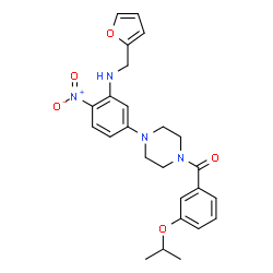 ChemSpider 2D Image | (4-{3-[(2-Furylmethyl)amino]-4-nitrophenyl}-1-piperazinyl)(3-isopropoxyphenyl)methanone | C25H28N4O5