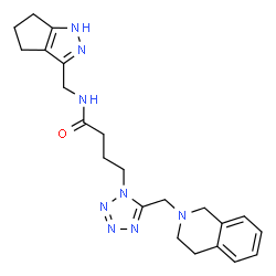 ChemSpider 2D Image | 4-[5-(3,4-Dihydro-2(1H)-isoquinolinylmethyl)-1H-tetrazol-1-yl]-N-(1,4,5,6-tetrahydrocyclopenta[c]pyrazol-3-ylmethyl)butanamide | C22H28N8O