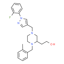 ChemSpider 2D Image | 2-[4-{[1-(2-Fluorophenyl)-1H-pyrazol-4-yl]methyl}-1-(2-methylbenzyl)-2-piperazinyl]ethanol | C24H29FN4O
