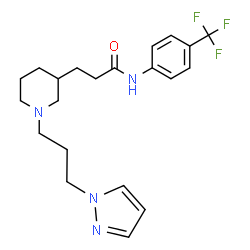 ChemSpider 2D Image | 3-{1-[3-(1H-Pyrazol-1-yl)propyl]-3-piperidinyl}-N-[4-(trifluoromethyl)phenyl]propanamide | C21H27F3N4O