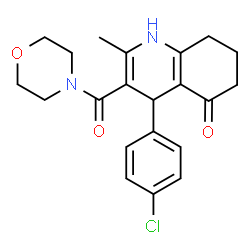 ChemSpider 2D Image | 4-(4-Chlorophenyl)-2-methyl-3-(4-morpholinylcarbonyl)-4,6,7,8-tetrahydro-5(1H)-quinolinone | C21H23ClN2O3