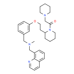 ChemSpider 2D Image | 1-{2-[2-(3-{[Methyl(8-quinolinylmethyl)amino]methyl}phenoxy)ethyl]-1-piperidinyl}-2-(1-piperidinyl)ethanone | C32H42N4O2