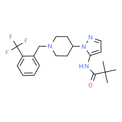 ChemSpider 2D Image | 2,2-Dimethyl-N-(1-{1-[2-(trifluoromethyl)benzyl]-4-piperidinyl}-1H-pyrazol-5-yl)propanamide | C21H27F3N4O