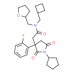 ChemSpider 2D Image | N-(Cyclobutylmethyl)-2-[1-cyclopentyl-3-(2-fluorophenyl)-2,5-dioxo-3-pyrrolidinyl]-N-(tetrahydro-2-furanylmethyl)acetamide | C27H35FN2O4