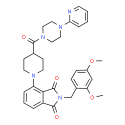 ChemSpider 2D Image | 2-(2,4-Dimethoxybenzyl)-4-(4-{[4-(2-pyridinyl)-1-piperazinyl]carbonyl}-1-piperidinyl)-1H-isoindole-1,3(2H)-dione | C32H35N5O5