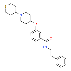 ChemSpider 2D Image | N-(2-Phenylethyl)-3-{[1-(tetrahydro-2H-thiopyran-4-yl)-4-piperidinyl]oxy}benzamide | C25H32N2O2S