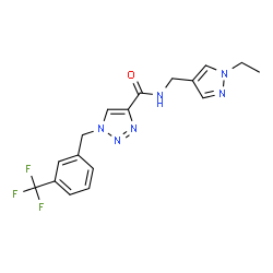 ChemSpider 2D Image | N-[(1-Ethyl-1H-pyrazol-4-yl)methyl]-1-[3-(trifluoromethyl)benzyl]-1H-1,2,3-triazole-4-carboxamide | C17H17F3N6O