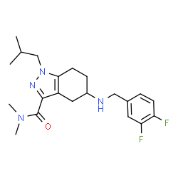 ChemSpider 2D Image | 5-[(3,4-Difluorobenzyl)amino]-1-isobutyl-N,N-dimethyl-4,5,6,7-tetrahydro-1H-indazole-3-carboxamide | C21H28F2N4O