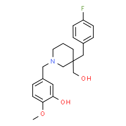 ChemSpider 2D Image | 5-{[3-(4-Fluorobenzyl)-3-(hydroxymethyl)-1-piperidinyl]methyl}-2-methoxyphenol | C21H26FNO3