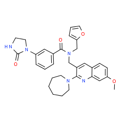 ChemSpider 2D Image | N-{[2-(1-Azepanyl)-7-methoxy-3-quinolinyl]methyl}-N-(2-furylmethyl)-3-(2-oxo-1-imidazolidinyl)benzamide | C32H35N5O4