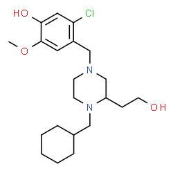 ChemSpider 2D Image | 5-Chloro-4-{[4-(cyclohexylmethyl)-3-(2-hydroxyethyl)-1-piperazinyl]methyl}-2-methoxyphenol | C21H33ClN2O3