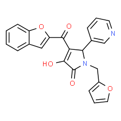 ChemSpider 2D Image | 4-(1-Benzofuran-2-ylcarbonyl)-1-(2-furylmethyl)-3-hydroxy-5-(3-pyridinyl)-1,5-dihydro-2H-pyrrol-2-one | C23H16N2O5