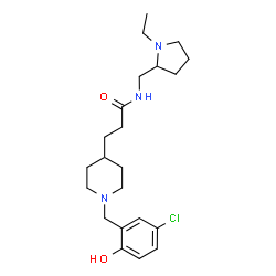 ChemSpider 2D Image | 3-[1-(5-Chloro-2-hydroxybenzyl)-4-piperidinyl]-N-[(1-ethyl-2-pyrrolidinyl)methyl]propanamide | C22H34ClN3O2