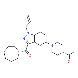 ChemSpider 2D Image | 1-{4-[1-Allyl-3-(1-azepanylcarbonyl)-4,5,6,7-tetrahydro-1H-indazol-5-yl]-1-piperazinyl}ethanone | C23H35N5O2