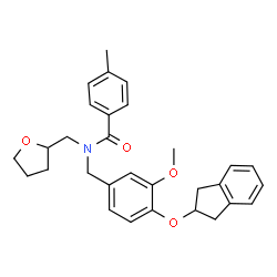 ChemSpider 2D Image | N-[4-(2,3-Dihydro-1H-inden-2-yloxy)-3-methoxybenzyl]-4-methyl-N-(tetrahydro-2-furanylmethyl)benzamide | C30H33NO4