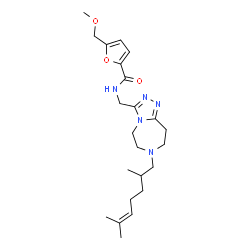 ChemSpider 2D Image | N-{[7-(2,6-Dimethyl-5-hepten-1-yl)-6,7,8,9-tetrahydro-5H-[1,2,4]triazolo[4,3-d][1,4]diazepin-3-yl]methyl}-5-(methoxymethyl)-2-furamide | C23H35N5O3