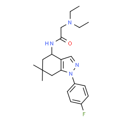 ChemSpider 2D Image | N~2~,N~2~-Diethyl-N-[1-(4-fluorophenyl)-6,6-dimethyl-4,5,6,7-tetrahydro-1H-indazol-4-yl]glycinamide | C21H29FN4O