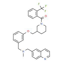 ChemSpider 2D Image | {3-[(3-{[Methyl(6-quinolinylmethyl)amino]methyl}phenoxy)methyl]-1-piperidinyl}[2-(trifluoromethyl)phenyl]methanone | C32H32F3N3O2