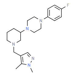 ChemSpider 2D Image | 1-{1-[(1,5-Dimethyl-1H-pyrazol-4-yl)methyl]-3-piperidinyl}-4-(4-fluorophenyl)piperazine | C21H30FN5